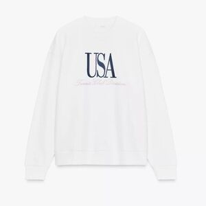 Zara Cotton USA Tennis Text Sweatshirt NWT Small Gray